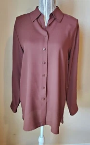 Tao 100 % Seide Langarm Button Down Kragen Hemd-Tunika Stil braun, Gr. 8 Neu mit Etikett - Bild 1 von 6