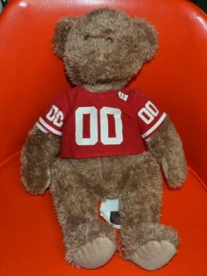 Lindo oso de peluche grande de 14" Wisconsin Badgers en camiseta de fútbol americano Foto 1 de 2