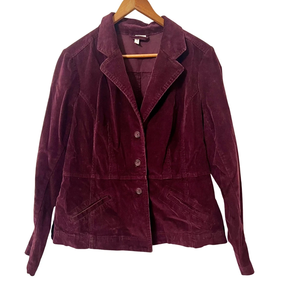 St John's Bay Corduroy Blazer Jacket Women's L Purple Button Front Pockets - Image 1 of 4