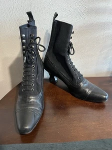 Vintage American Eagle Women’s Black Leather Granny/ Witch Shoes Size 6.5 - Picture 1 of 8