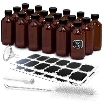 8 Oz Glass Bottles with Lids 18 Pack | Leakproof Amber Glass Bottle Set with ... - Image 1 of 4