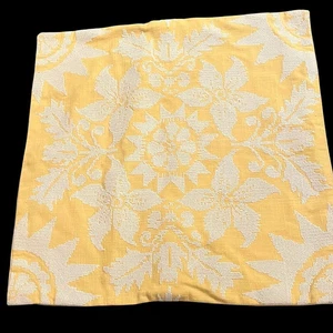 Pottery Barn Baumwolle Kissenbezug 20 x 20 gelb weiß Blumen strukturiert MCM Knopf - Bild 1 von 6