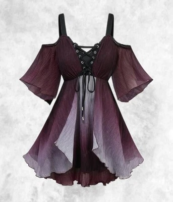 New Gothic Black & Purple Ombre Corset Cold Shoulder Blouse size 4XL 24 26 28 - Image 1 of 4