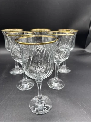 CIRCLEWARE MAXIM GOLD RIM CRYSTAL WINE GLASSES SET OF 6, Vintage - Image 1 of 4