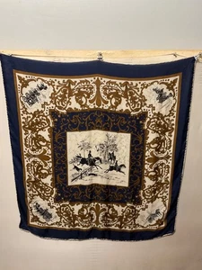 Bufanda de seda vintage estampado de caza barroco ecuestre 29 pulgadas cuadradas.  D2 - Imagen 1 de 3