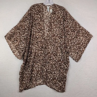 Aerie Sheer Leopard Print Open Front Kimono Robe Brown Cover Up Women's One Size - Image 1 of 4