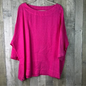 Bryn Walker Leinen Large Rosa Rundhals 1/2 Arm Pullover Oversize Tunika Shirt - Bild 1 von 14