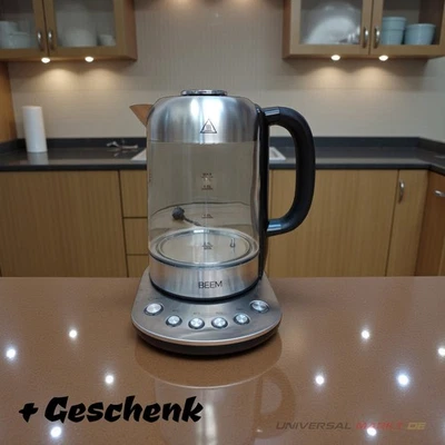 BEEM Teatime II Wasserkocher, 1,7 L, 2200 W, Edelstahl-Glas, 4 Programme
