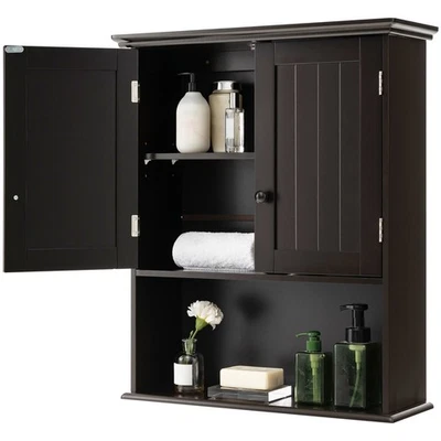 Costway Wall Mount Bathroom Cabinet Wooden Medicine Cabinet Storage Organizer - Image 1 of 4
