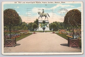 White Border Postcard Mall and Washington Statue Boston Massachusetts - Picture 1 of 2
