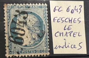 🦬 Timbre classique N°60 - 25 c bleu Cérès - Los. GC N°6043 Fesches Le chatel🦬 - Picture 1 of 1