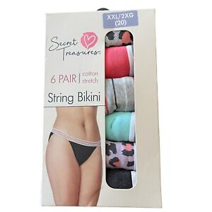 Secret Treasures Women’s Size 2X Multi Color String Bikini Panties 6 Pair New