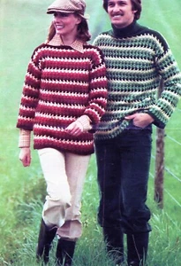 ~Laminated Vintage Knitting Pattern For Slip Stitch Sweater With Two Necklines~ - Picture 1 of 1