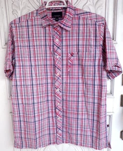 Phat Farm Red/Blue Plaid Button Up Short Sleeve Shirt Men's Size XL in EUC - Picture 1 of 3