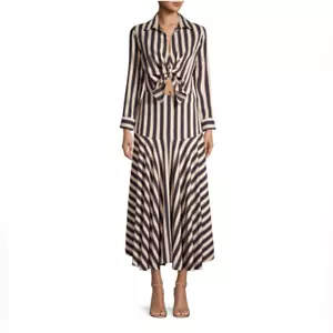 Sandro Striped Long Sleeve Tie Waist Maxi Shirt Dress Size FR 42 US L - Picture 1 of 10