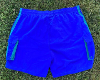 Vintage Mens Swim Trunks Size XL Blue Green Stripes Lined Drawstring Weekender - Image 1 of 4