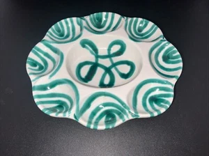 Gmundner Keramik Dizzy Green Deviled Eierablage 9” lang x 7 1/2” breit - Bild 1 von 6