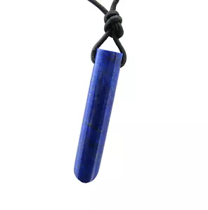 Anhänger Edelstein Natur Lapis Lazuli Stab blau blau königsblau Lederband 46cm - Bild 1 von 2