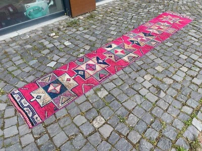 波西米亚地毯,跑步地毯,手工制作,土耳其地毯,复古,羊毛 | 1,8 x 11.2 英尺 — 第 1/4 张图片