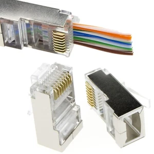 RJ45 SHIELDED FTP Cat 5e/Cat 6 PASS-THROUGH Ethernet Network Cables Plug 10 Pack - Afbeelding 1 van 5