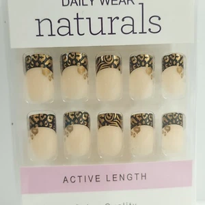 Prensa sobre uñas activa longitud media punta francesa negra dorada - Imagen 1 de 4
