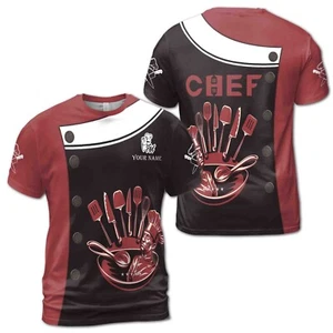 Camiseta para hombre con nombre personalizado Chef roja marrón ilustración de chef cocina S-5XL - Imagen 1 de 4