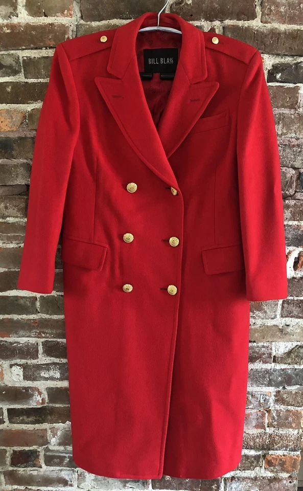 Abrigo de Lana Rojo Bill Blass De Colección Etiqueta Negra Doble Pecho Firma Forro Mediano Foto 1 de 4