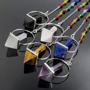 Natural Gemstone 7 Chakra Reiki Crystal Healing Beads Pyramid Hexagon Pendulums - Picture 1 of 7