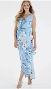 Ladies Summer Dress Kaleidoscope BLUE FLORAL Print Frill Maxi Size 10 BNWT - Picture 1 of 10