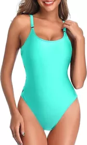 Tempt Me Women One Piece Bathing Suit Slimming Crisscross Lace Up lake blue M - Picture 1 of 5
