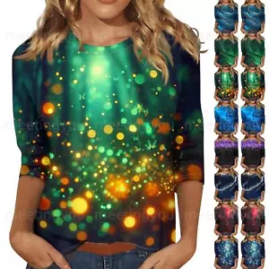Ladies Print Summer Casual Women's Round Neck 3/4 Sleeve Tops Blouse T Shirt 6 - Picture 1 of 36