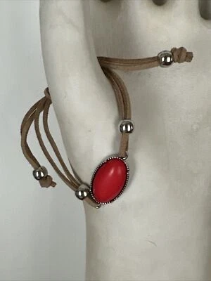 Pulsera de cuero J CREW roja ovalada plateada tirar de cuentas nueva OFERTA 4 CARIDAD❤️254 Foto 1 de 4