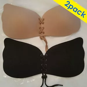 2x Damen Trägerloser Unsichtbarer BH Rückenfrei Selbstklebend Push Up Gel Haft BH - Bild 1 von 19