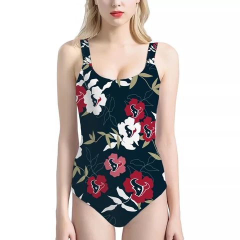 Houston Texans Women One Piece Swimsuit Bathing Wear Beach Bikini Thong Swimwear Cover