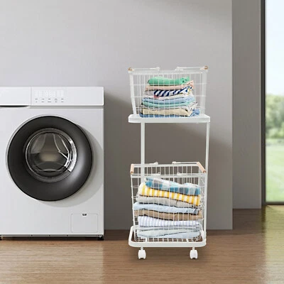 2-tier Laundry Basket With 4 Universal Wheels Max Load 40kg Clothes Hamper NEW - Image 1 of 4