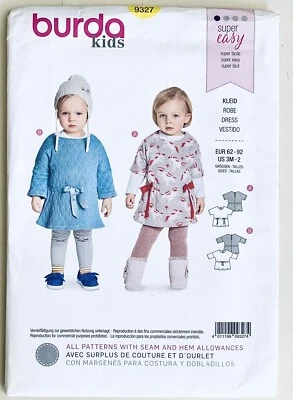 Burda 9327 Baby Dresses w Elastic Waist & Bow Detail Sz 3M - 2 UNCUT Pattern - Image 1 of 2