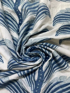 3 yards Stroheim Tahini Bay Breeze Blue Embroidered Linen Multi-Purpose Fabric - Picture 1 of 13