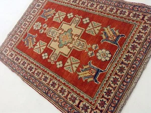 2'.4" X 3'.1" Red Orange Geometric Oriental Area Rug Hand Knotted Wool Entrance - Picture 1 of 12