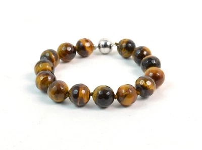 Bracciale in Occhio di Tigre e chiusura in Argento 925. Made in Italy - Immagine 1 di 2