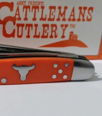 TEXAS LONG HORNS SHIELD HUNTING POCKET KNIFE ORANGE 3 BLADE LONG HORN !!! - Image 1 of 4