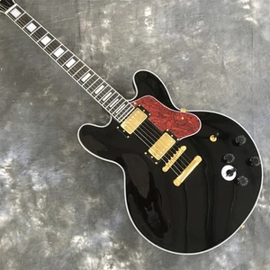 Venta caliente Guitarra Eléctrica 355 Negra Pastillas HH Arce Cuerpo Semi Hueco Parte Dorada - Imagen 1 de 5
