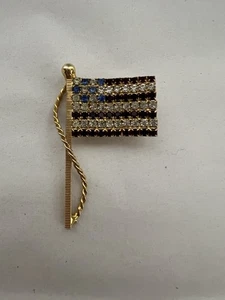 Vintage Brosche goldfarben mit Strass Amerikanische Flagge - - Bild 1 von 3
