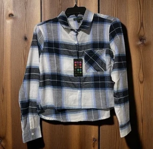 Camisa de novio recortada a cuadros azul marino Green Goddess talla pequeña para mujer - Imagen 1 de 14