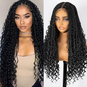 Braided Black Wigs for Women, 26" Boho Box Braid Lace Front Wigs Blended Full... - Picture 1 of 6