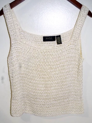 Camiseta sin mangas F-Dana Buchman Mujer M Marfil 100% Rayón Crochet Cuentas Tejido Abierto Boho Foto 1 de 3