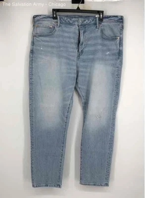 Pantalones de mezclilla rectos American Eagle Outfitters para hombre azules bolsillos lavados medianos talla 40X32 Foto 1 de 4