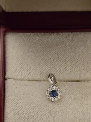 Weißgold - Anhänger 585/14 Karat mit einem echte Saphir und echten Diamanten. - Bild 1 von 4