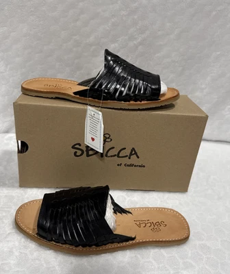 Sandalia Sbicca Lawrin Huarache Slide para mujer talla 8 zapatos superiores de cuero negro Foto 1 de 4