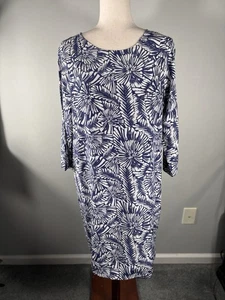Vestido recto de seda Garnet Hill azul y blanco talla 8 para mujer manga 3/4 forrado DEFECTUOSO - Imagen 1 de 7