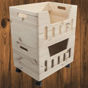 2 Tier Wooden Vegetable Food Apple Fruit Storage Box Kitchen Crate Rack Wheels - Picture 1 of 12